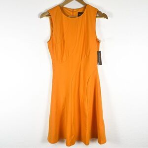 Donna Morgan Hartley Fit & Flare Crepe ALine Dress Sleeveless Orange Short 2 NWT